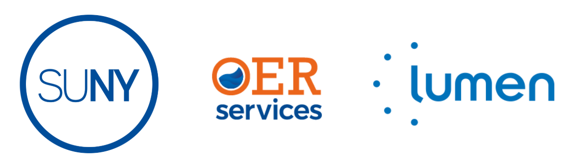Logos for the State University of New York, SUNY OER Services, and Lumen Learning