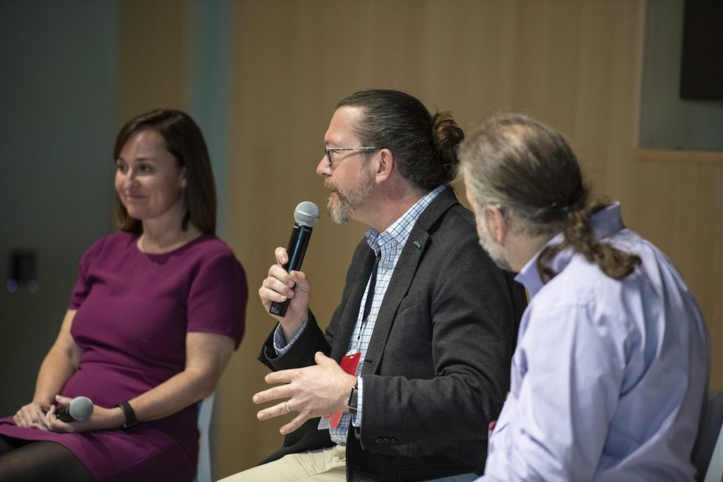 Carnegie Mellon University's Norman Bier and Lumen Learning's Kim Thanos participating in a panel discussion.