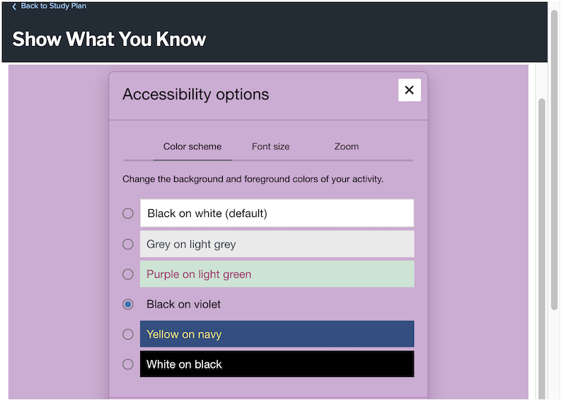 Image showing the accessibility options in Waymaker